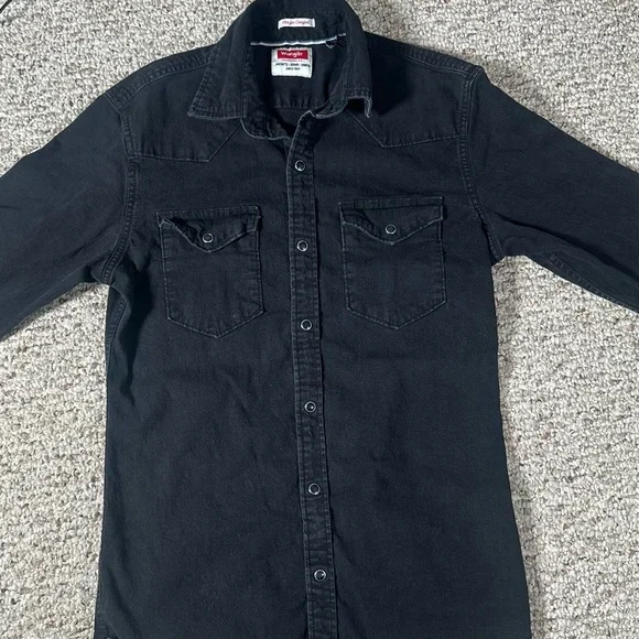 Wrangler Men’s Snap Down Long Sleeve Shirt Black Denim Size Small - Picture 5 of 7